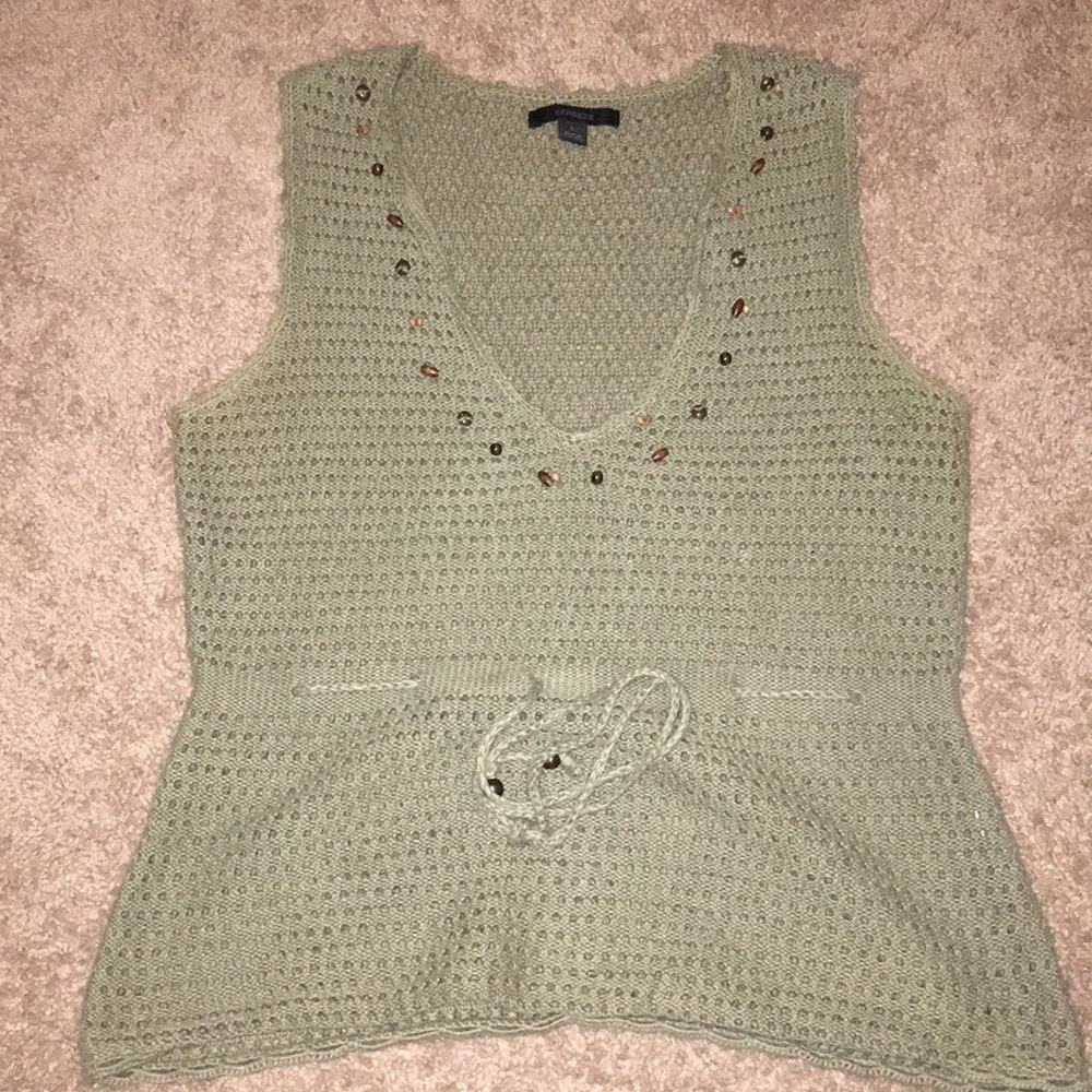 Express Green Beaded Comfy Tank Top